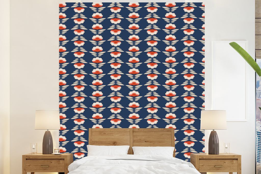 MuchoWow Fototapete für Wohnzimmer oder Schlafzimmer Wandtapete Vinyl Motivtapete Muster - Abstrakt - Blumen - 195x240 cm - Gemusterte