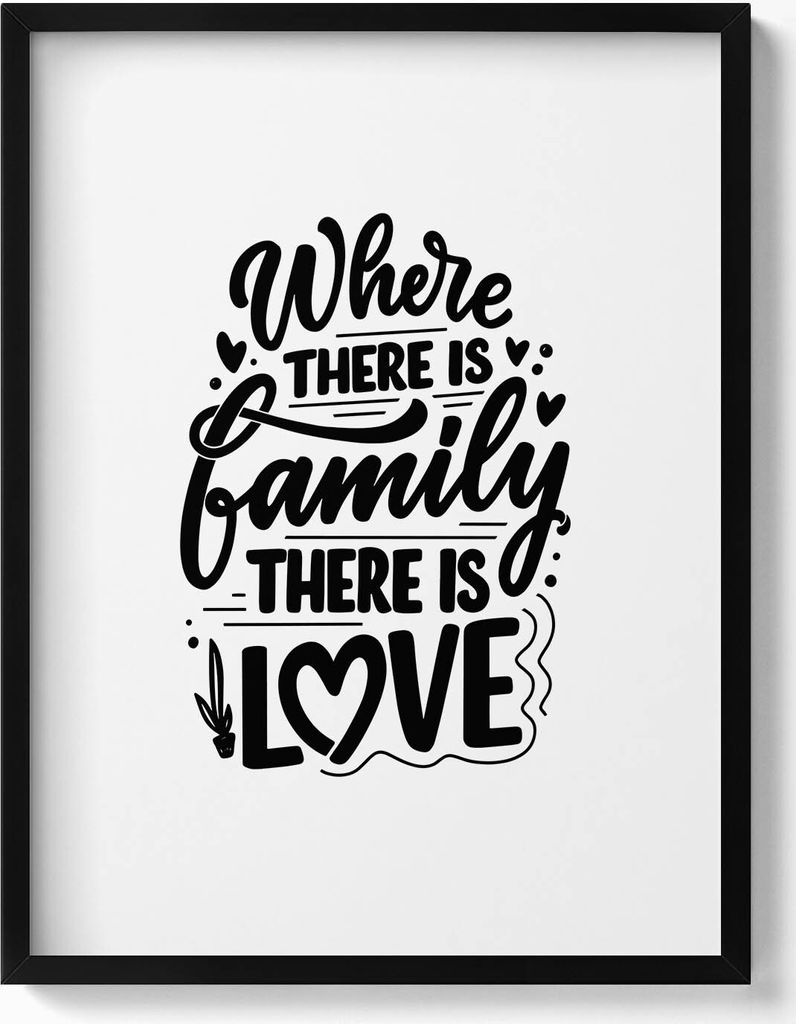 Dekorativer Schriftzug für die Wohnung „Wo Familie ist, ist auch Liebe“– Wandbild mit Rahmen – Gerahmtes Bild – Wanddekoration – 60x8...