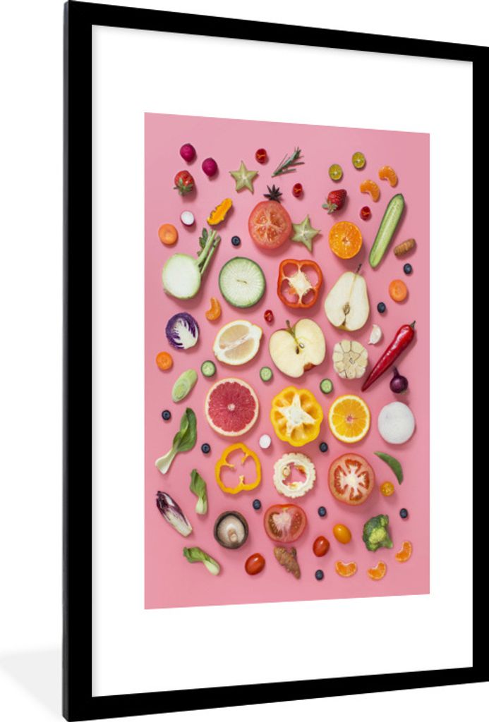 MuchoWow Gerahmtes Poster Gemüse - Obst - Rosa 60x90 cm - Poster mit Schwarzem Bilderrahmen Wandposter Rahmen Foto Bilder - Dekoration - Wandpos...