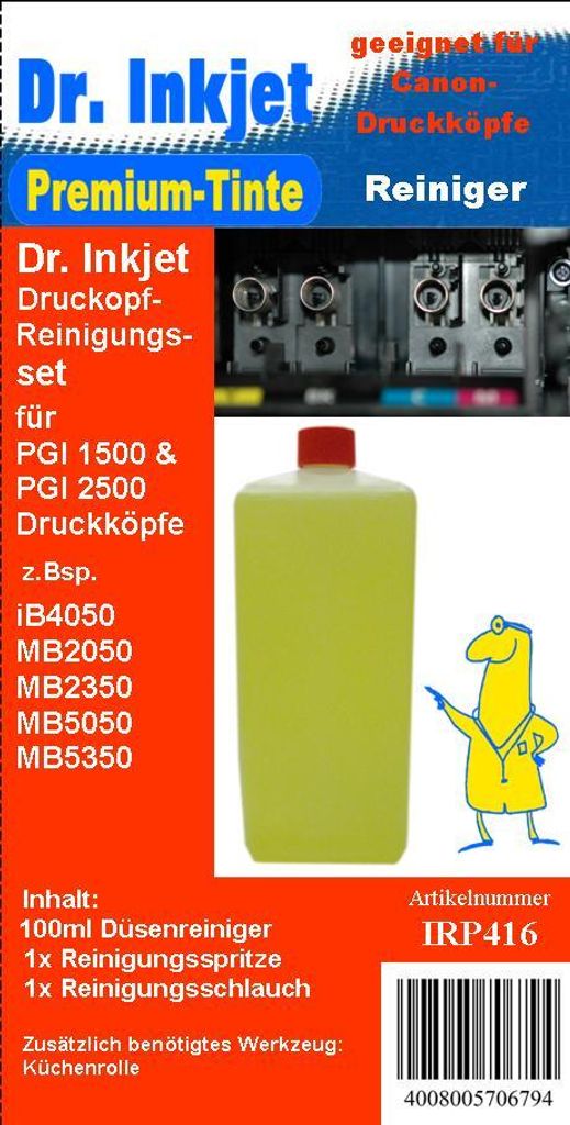 PG1500 / PGI2500 Dr.Inkjet Druckkopfreinigungsset für die Canon Drucker mit den PGI1500 & PGI2500er bzw. baugleiche Druckerpatronen IRP416