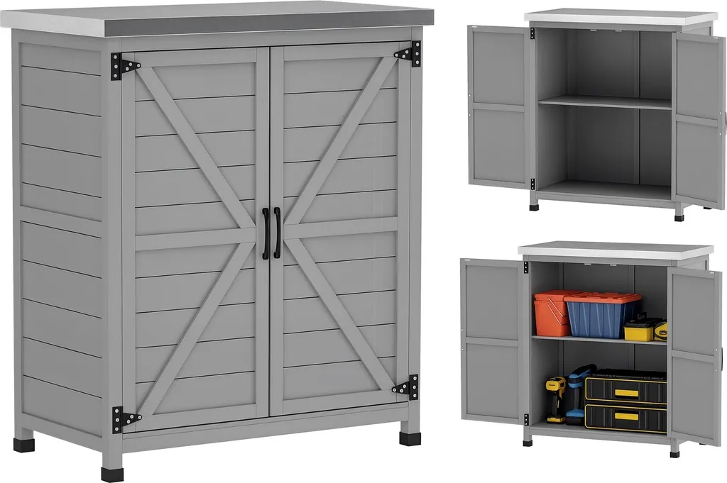 Armoire de jardin Outsunny en bois avec plan de travail et toit bitumé