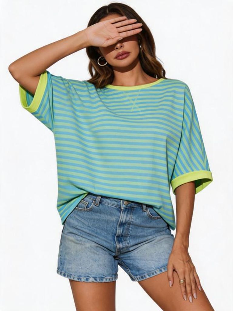 Gestreiftes Damen-T-Shirt mit kontrastierenden Farben und schmaler Passform