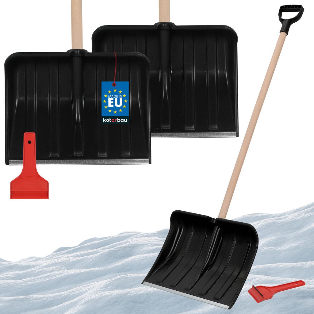 KOTARBAU 2er Set Schneeschaufel für Auto 40 cm mit Holzstiel 131 cm + Eiskratzer Auto Set Schneeschieber für Auto zur Schneeräumung Scheibenkr...