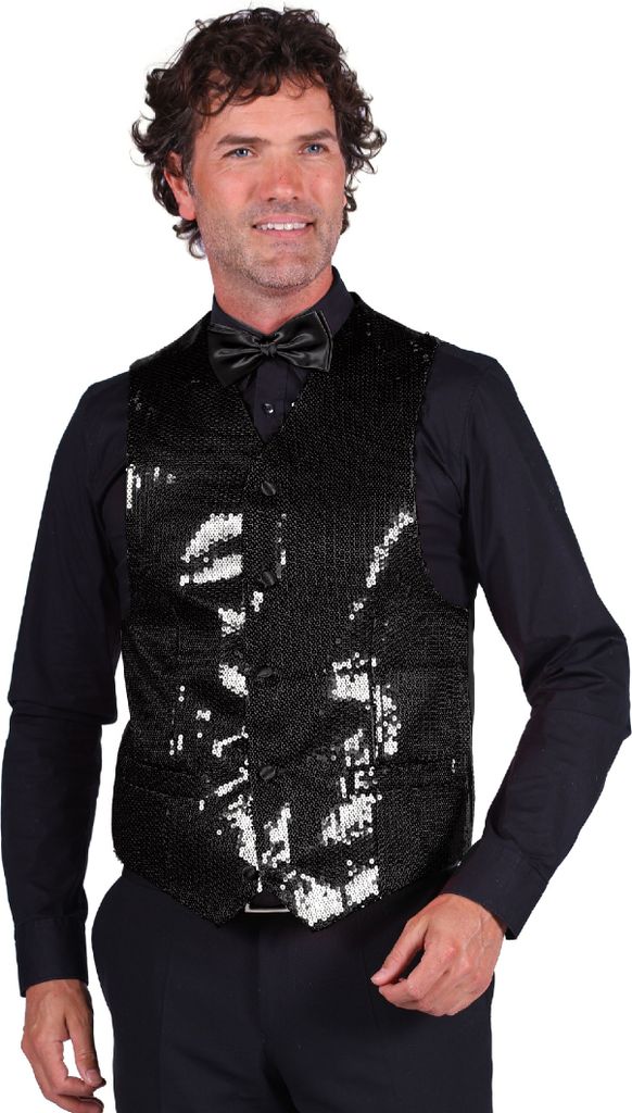T0978-0100-S schwarz Herren Pailletten Weste Show Kostüm Gr.S