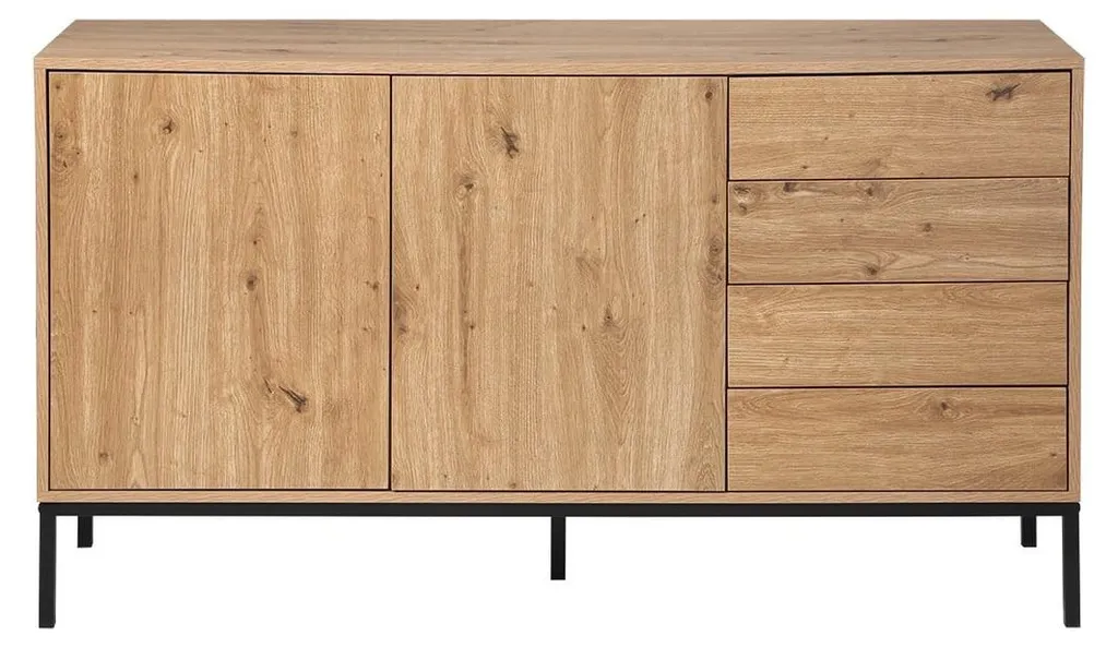 Buffet LENNY 140 cm : Solution Gain de Place avec 2 Portes et 4 Tiroirs