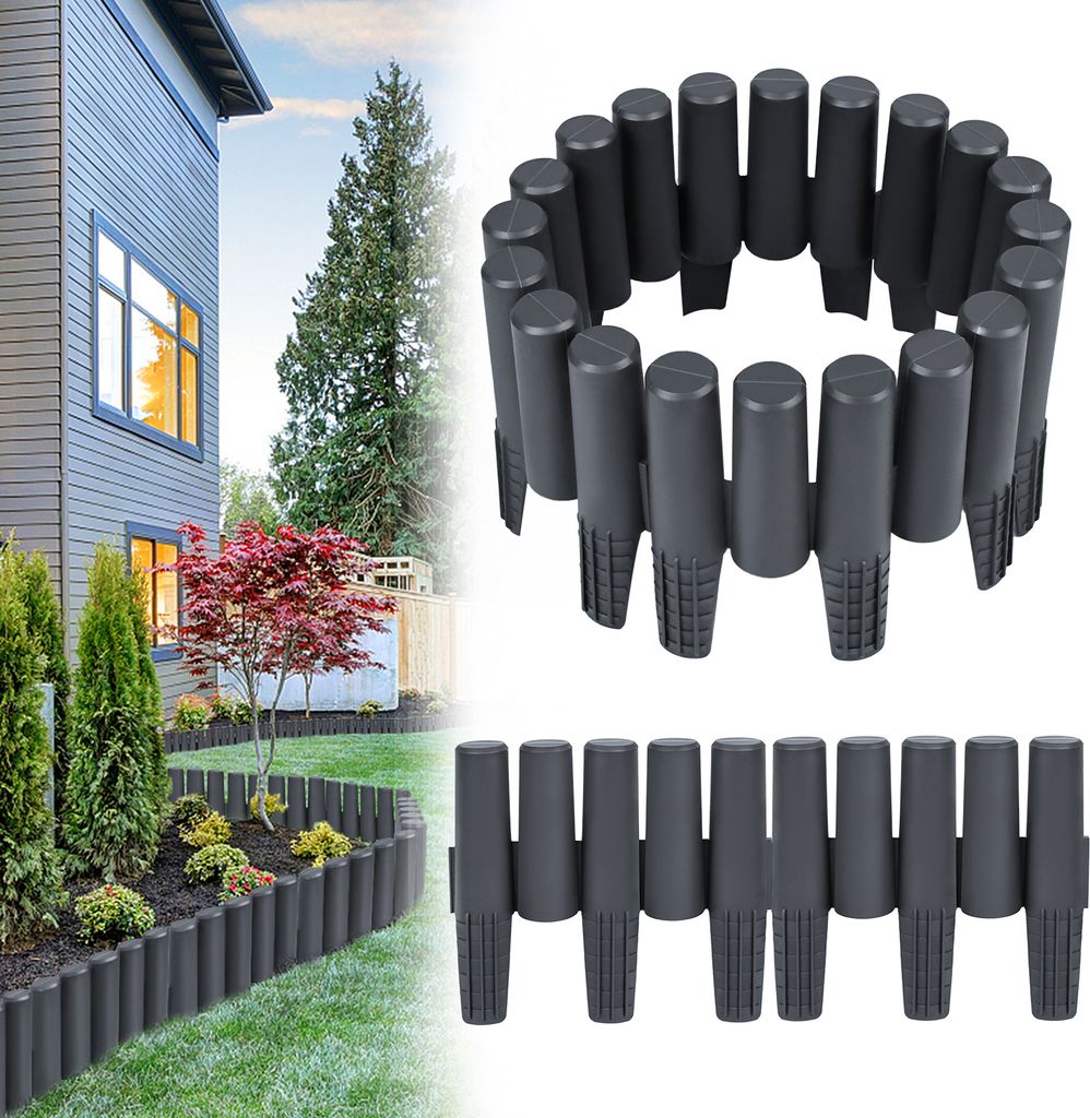 A collage showing a house with a garden and close-ups of garden edging.