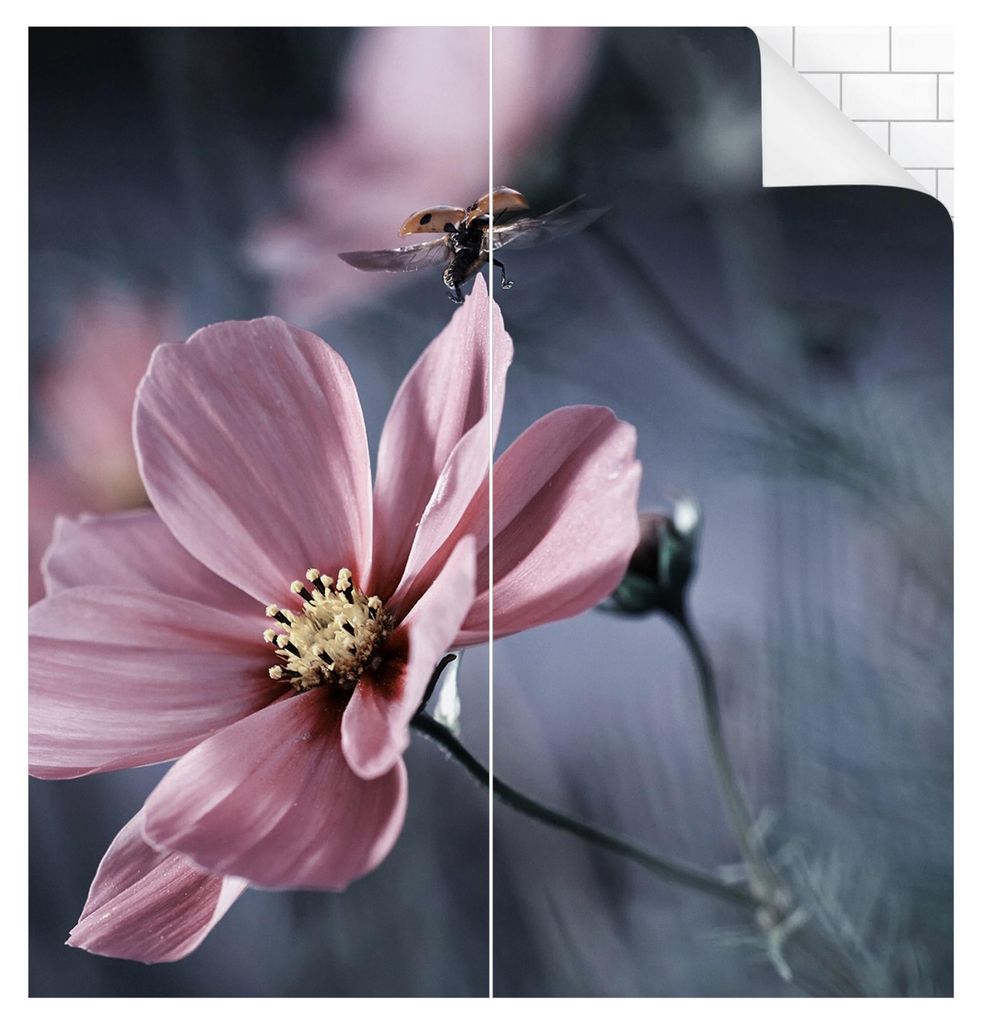 Duschrückwand Blumen selbstklebend - 0.35 mm Wandpaneel wasserfest Design rosa Motiv Badrückwand fugenlos
