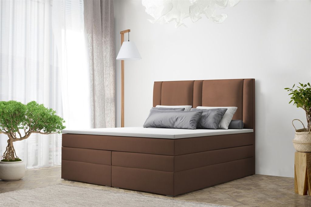 Boxspringbett Schlafzimmerbett CANDELA DELUX 160x200cm in Kunstleder Braun