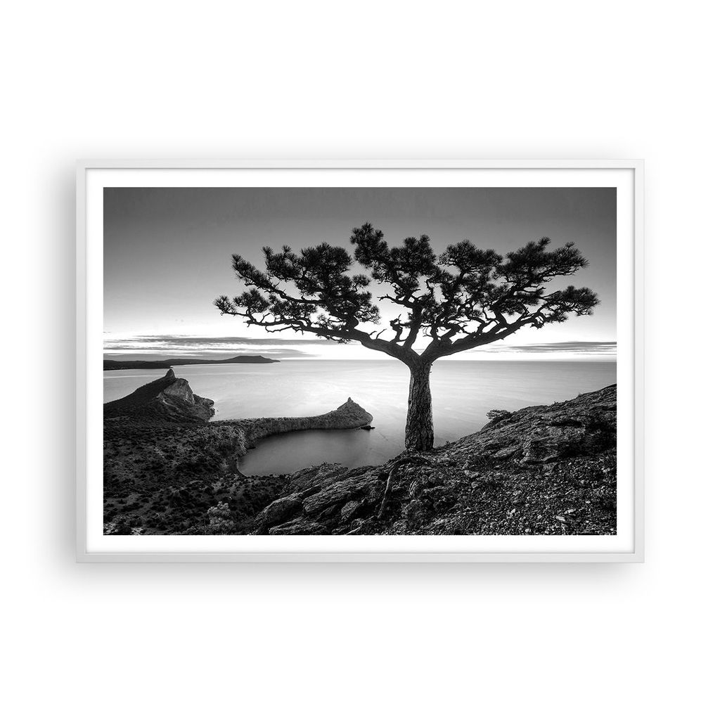 Gerahmtes Poster - Weißer Rahmen - Baum Schwarzweiß Ansicht - 100x70 cm - Wand Bild - Wanddeko - Wandbilder - Wandposter - Bilderrahmen - Bilder ...