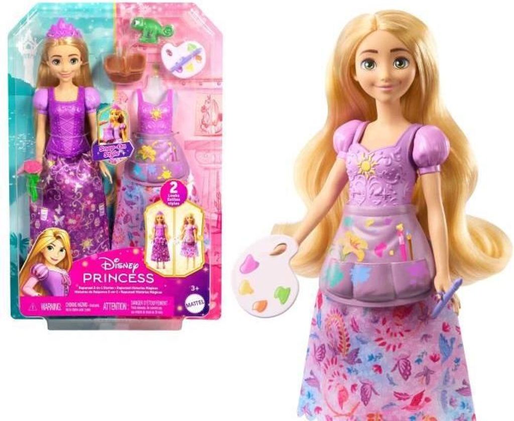 Puppe Raiponce Disney Princess, Picknick- und Kunst-Set, 2 Outfits, 7 Zubehörteile, ab 3 Jahren