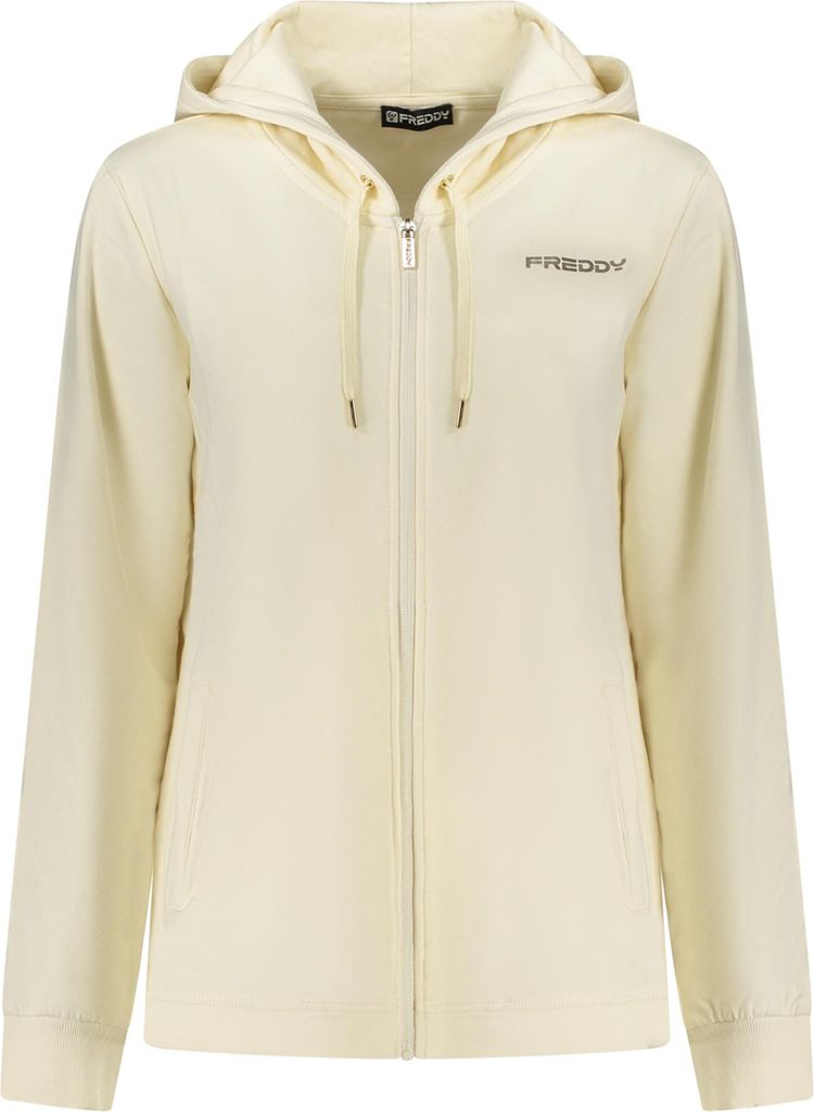 Weißes Damen Langarm-Sweatshirt mit Reißverschluss und Taschen