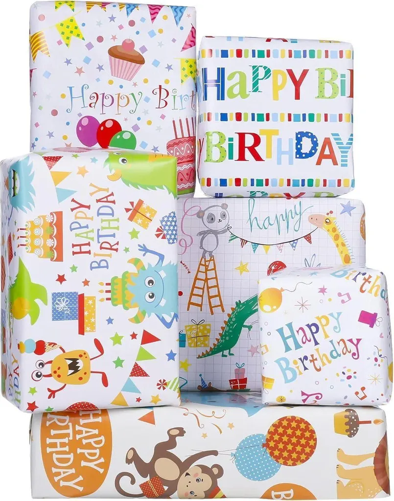 Papier Cadeau Enfant Animaux 70x50cm - Papier Épais et Résistant x6