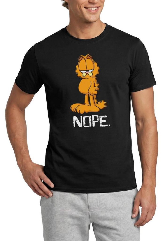 Spreadshirt Garfield Nope Nein Nö Kein Bock Lustig Männer T-Shirt, 3XL, Schwarz