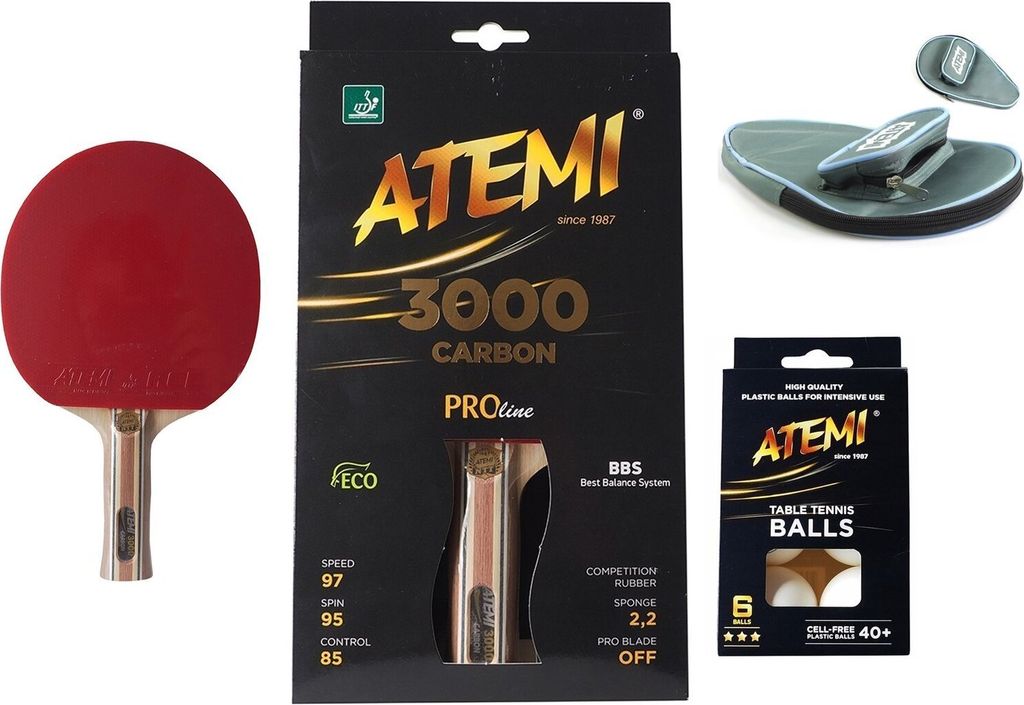 Tischtennisschläger Atemi 3000 AN + cover + Bälle