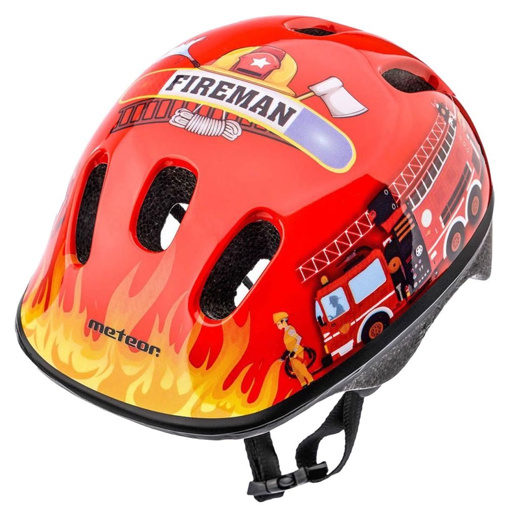Meteor - Kinder Feuerwehrauto - Fahrradhelm PP3773 (S) (Schwarz/Rot)