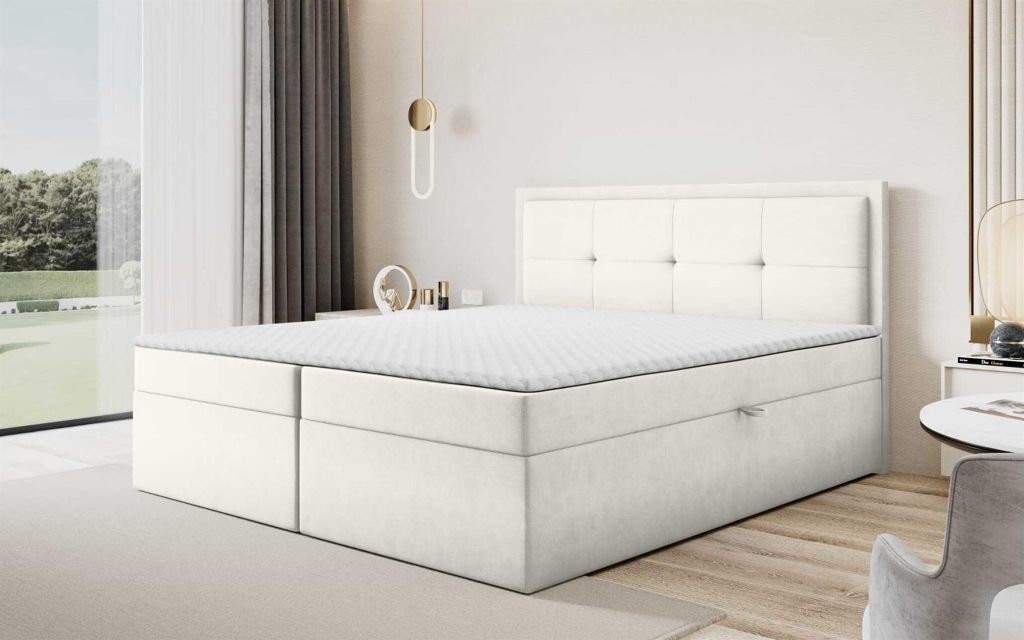 Boxspringbett Schlafzimmerbett DEGNA 160x200cm Stoff Gerra Creme