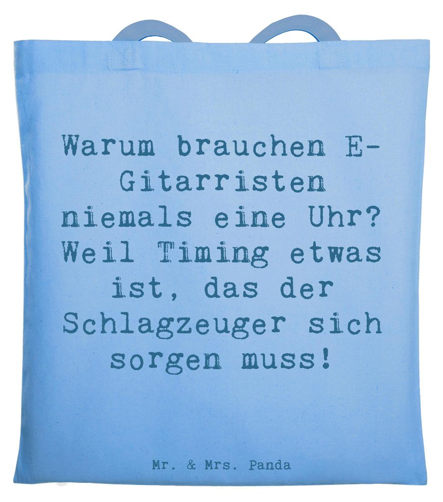 Mr. & Mrs. Panda Jutebeutel Spruch E-Gitarre Timing - Sky Blue - Geschenk, elektrische Gitarre, Instrument, Einkaufstasche, Musiker, Rhythmus, Beut...