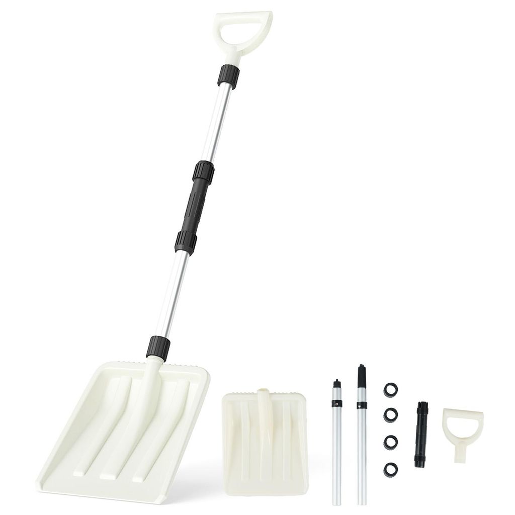 COSTWAY Schneeschaufel, 116,5cm langer Schneeschieber mit ergonomischem Griff & Aluminiumstiel, Leichter Schneeräumer für Auffahrt, Schneemann Sp...