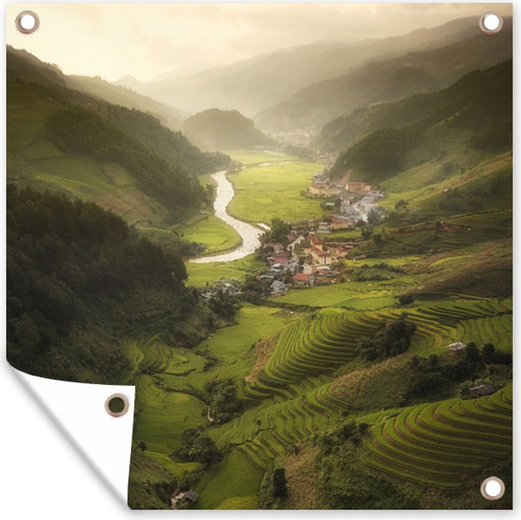 MuchoWow 50x50 cm Outdoor-Poster Gartendeko Sichtschutz Garten Poster für den Garten Vietnam - Reis - Asien