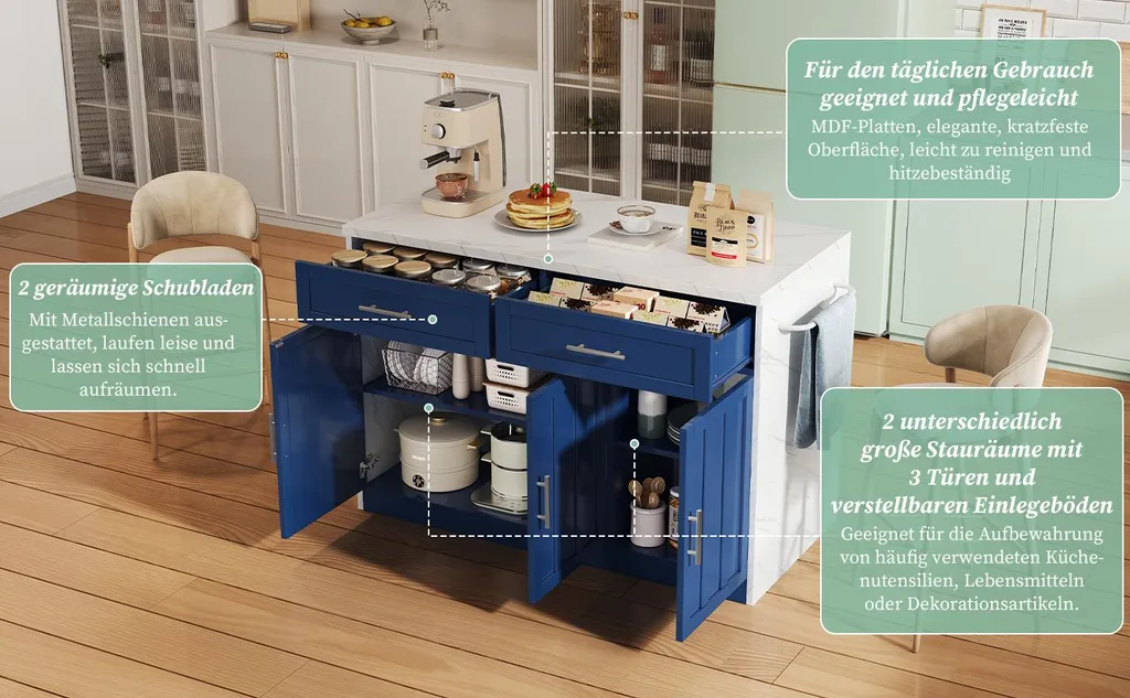 Table de cuisine haute avec prises intégrées et rangement modulable