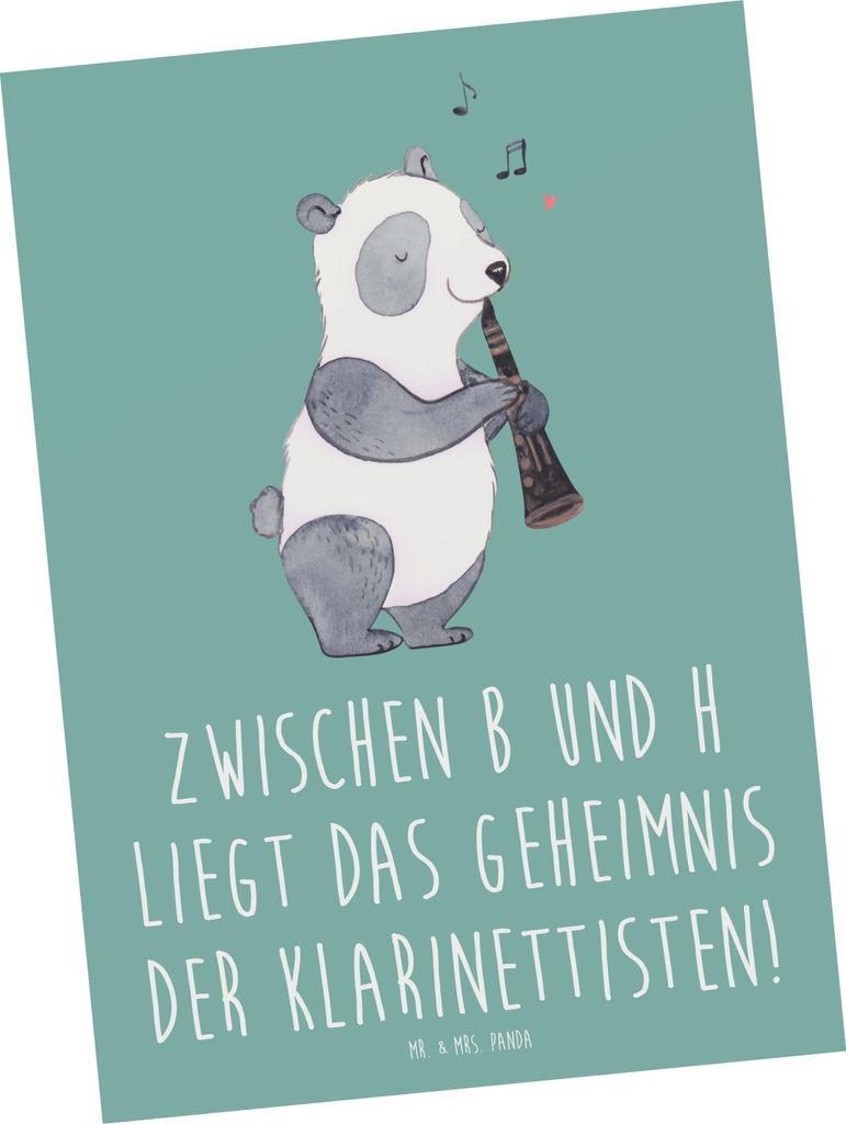 Mr. & Mrs. Panda Postkarte Klarinette Geheimnis - Meeresbrise - Geschenk, Lernen, Notenlesen, Ansichtskarte, Instrument, Musiker, klassische Musik,...