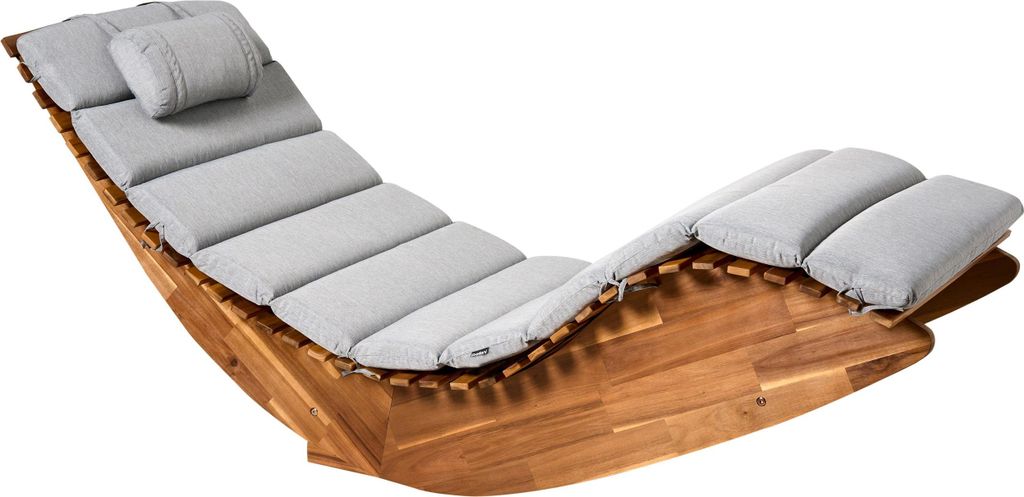 BELIANI Gartenliege Hellbraun Akazienholz mit Auflage Grau Meliert Geschwungene Gebogene Form für Garten Terrasse Balkon Outdoor Schaukelliege
