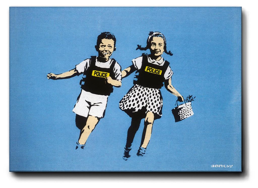 Giallobus - Jack und Jill, Polizeikinder, blau - Banksy - 70L x 50B cm - Bild - Premium Loom Canvas mit hoher Dicke