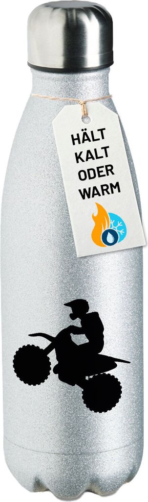 Huuraa Trinkflasche Motocross Silhouette 500ml Silver Edelstahl Wasserflasche Trinkflasche Geschenkidee