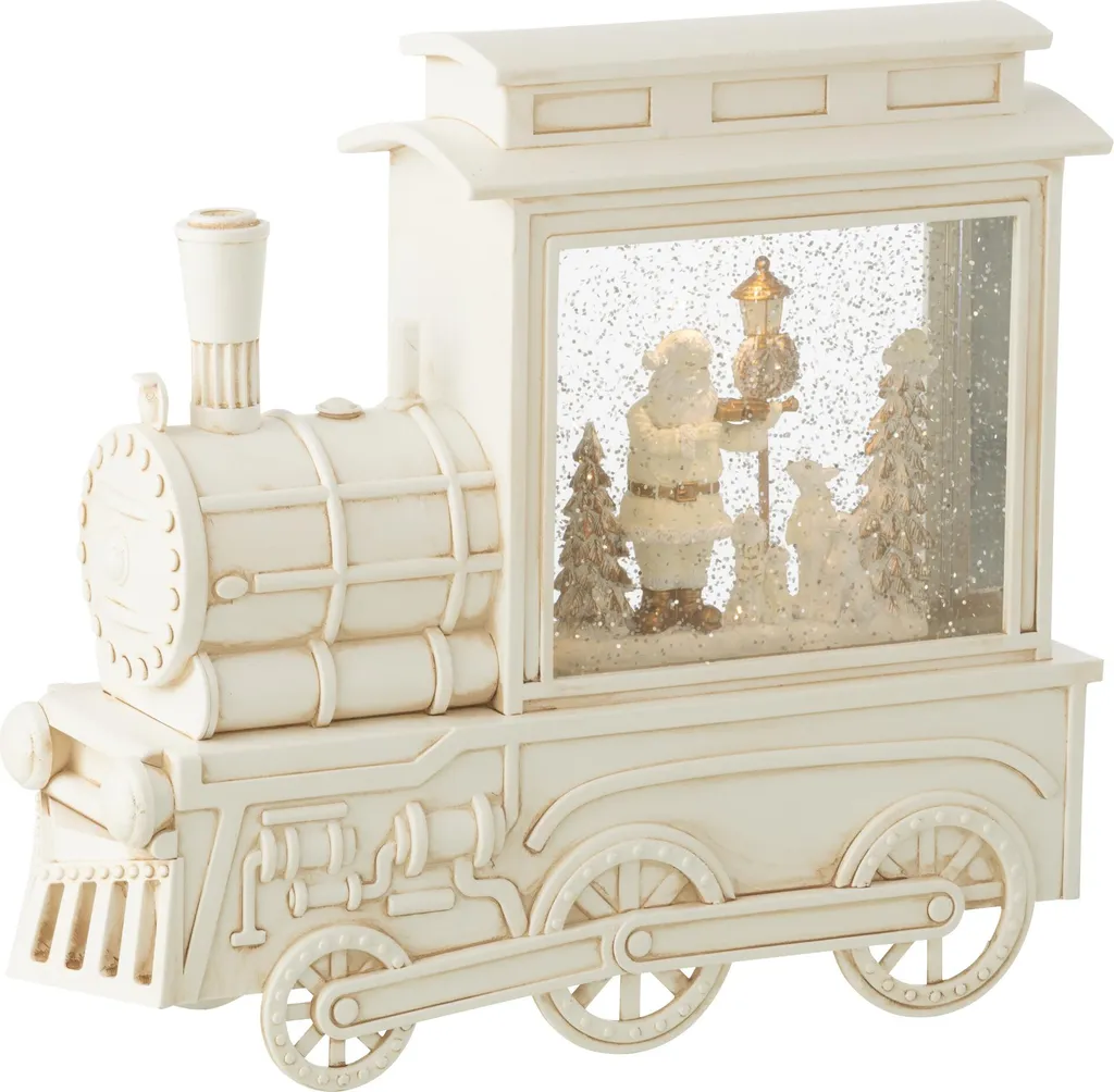 J-Line Globe d'eau locomotive blanc en plastique - Déco de Noël 15cm