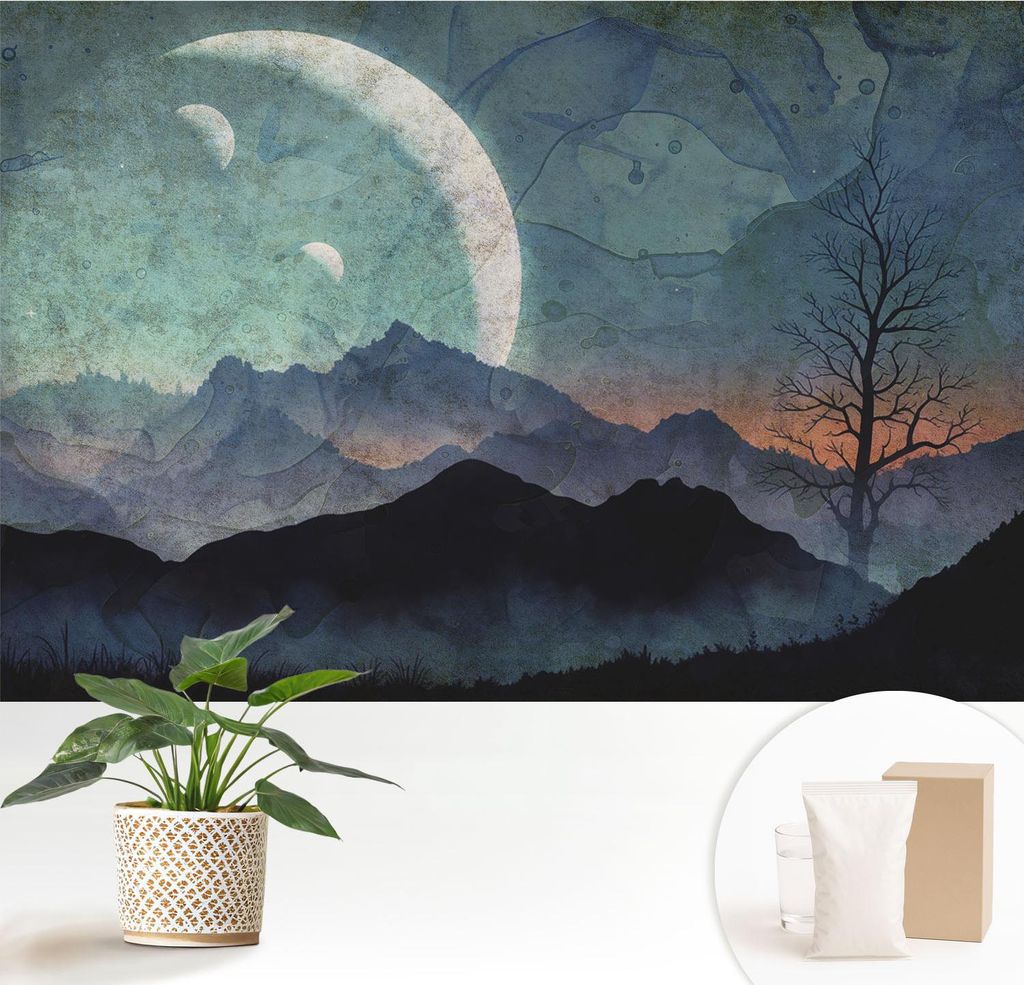 Fototapete - 152x104 cm - Tapete - Wandtapete - Wandbilder - Dekofolie - Tapete Folie - Wand - Dekoration - Wohnzimmer - Nachtlandschaft