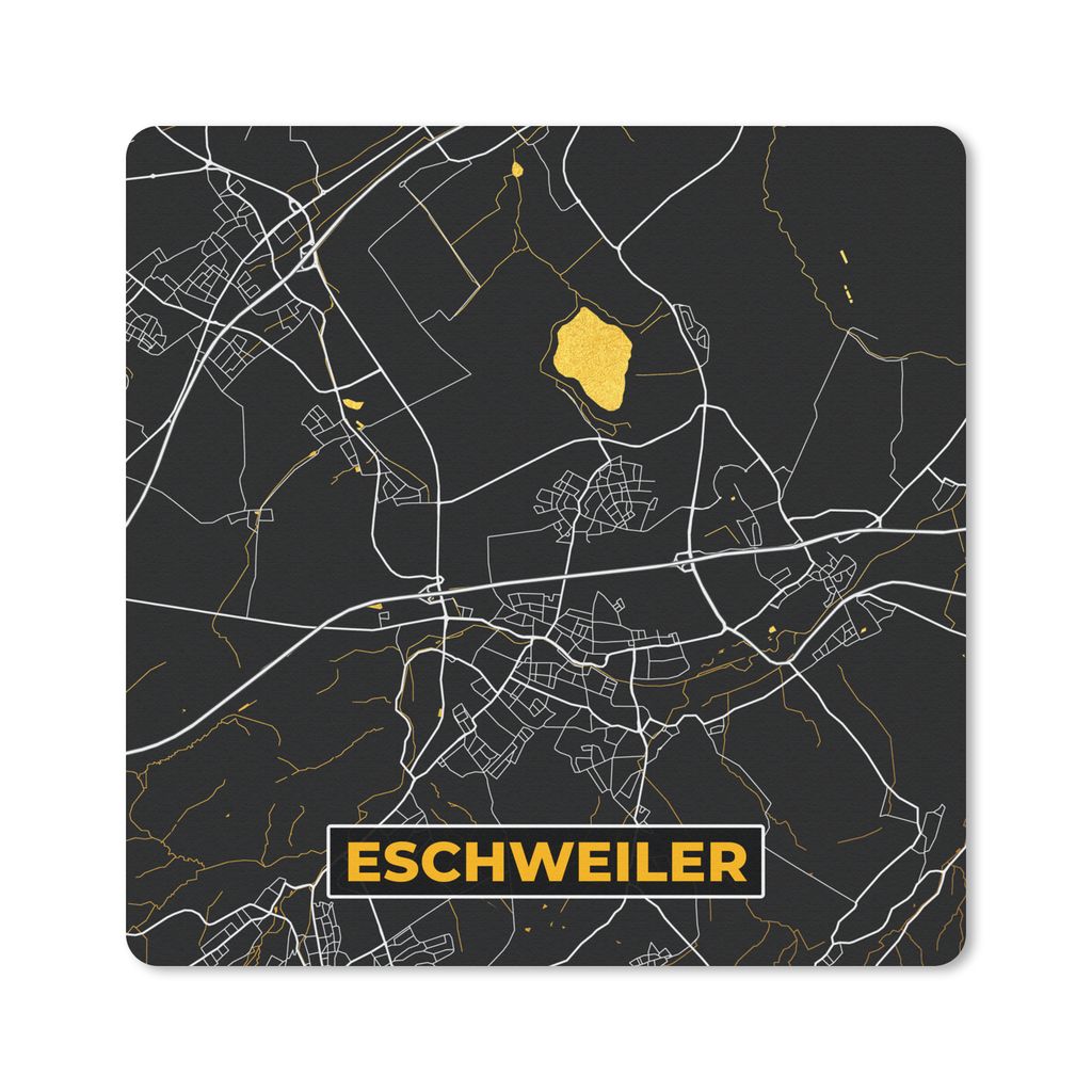 MuchoWow Mauspad Mousepad Schwarz und Gold - Stadtplan - Eschweiler - Deutschland - Karte 30x30 cm - Mousepads - Maus Mat - Pad - Mausunterlage -...