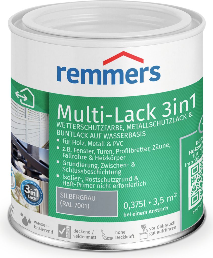 Remmers Multi-Lack 3in1 silbergrau (RAL 7001) 0,375 l, Lackfarbe