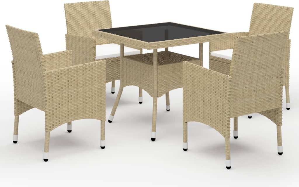 5-tlg. Garten-Essgruppe Poly Rattan und Glas Beige , Gartenmöbel-Sets Design 2024