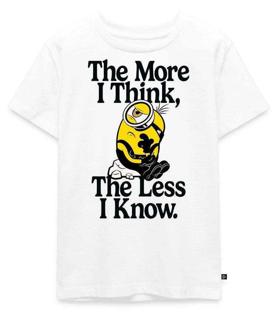 Spreadshirt Minions The More I Think The Less I Know Denken Kinder Premium T-Shirt, 110/116 (4 Jahre), Weiß