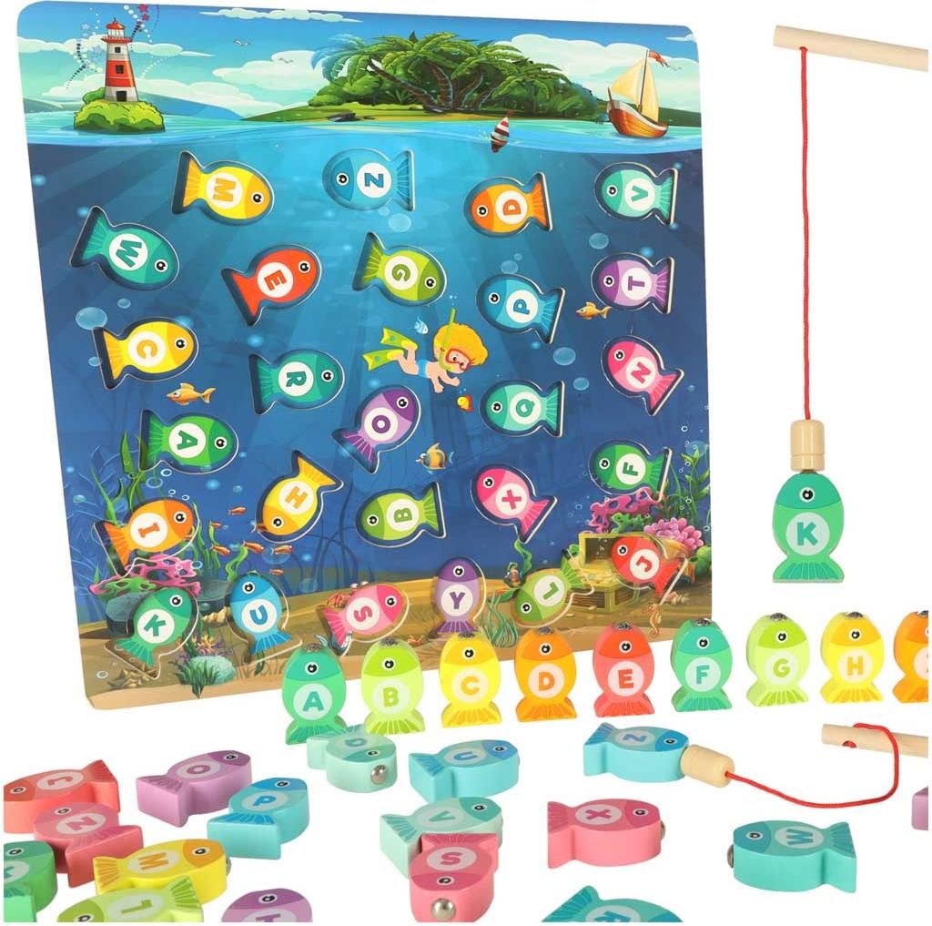 Gioco della pesca Montessori in legno con magneti Immagine del prodotto 