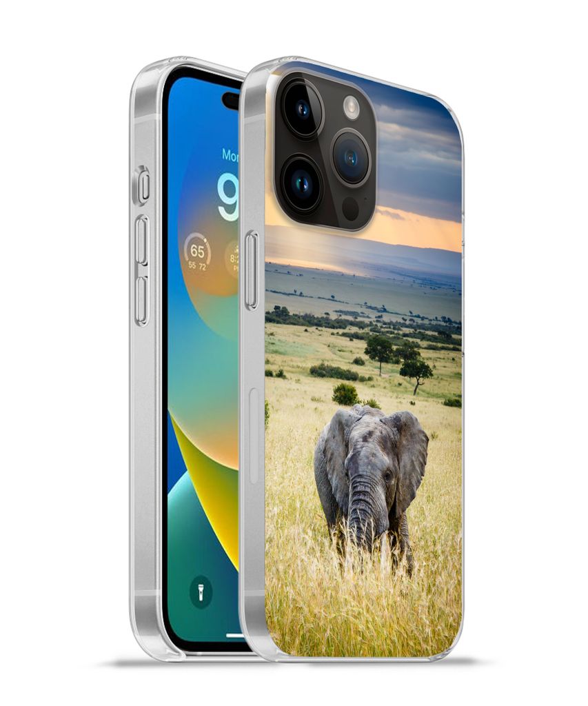 MuchoWow Handyhülle Schutzhülle Hülle für Apple iPhone 14 Pro Max Elefant - Tiere - Landschaft - Sonne - Natur Silikon Softcase Handy Hülle ...