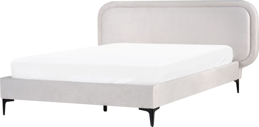 BELIANI Polsterbett Hellgrau Samtstoff Gesteppt mit Lattenrost 140x200 cm Hohes Kopfteil Schwarze Metallbeine Modern Schlafzimmer Doppelbett Ehebett