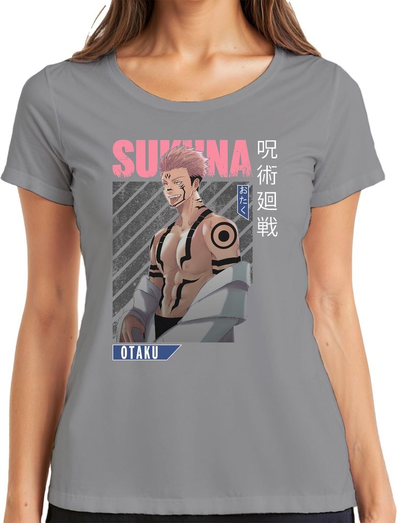 Sukuna Jujutsu Kaisen Otaku Anime Ästhetik Dämon Geschenk Vintage Damen T-Shirt, Grau, XXL