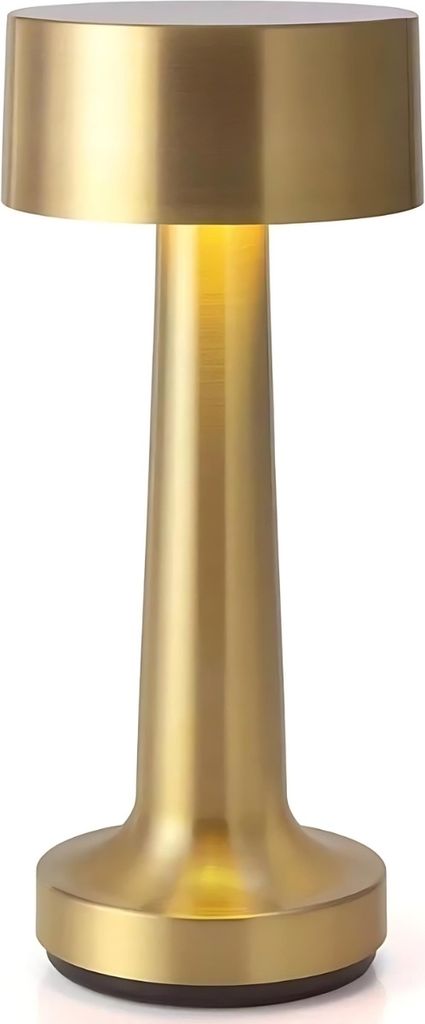 Goliving Tischlampe wiederaufladbar – Tischleuchte - Nachttischlampe - kabellos und dimmbar – Touch-Lampe – Nachtlampe – 21 cm – Gold