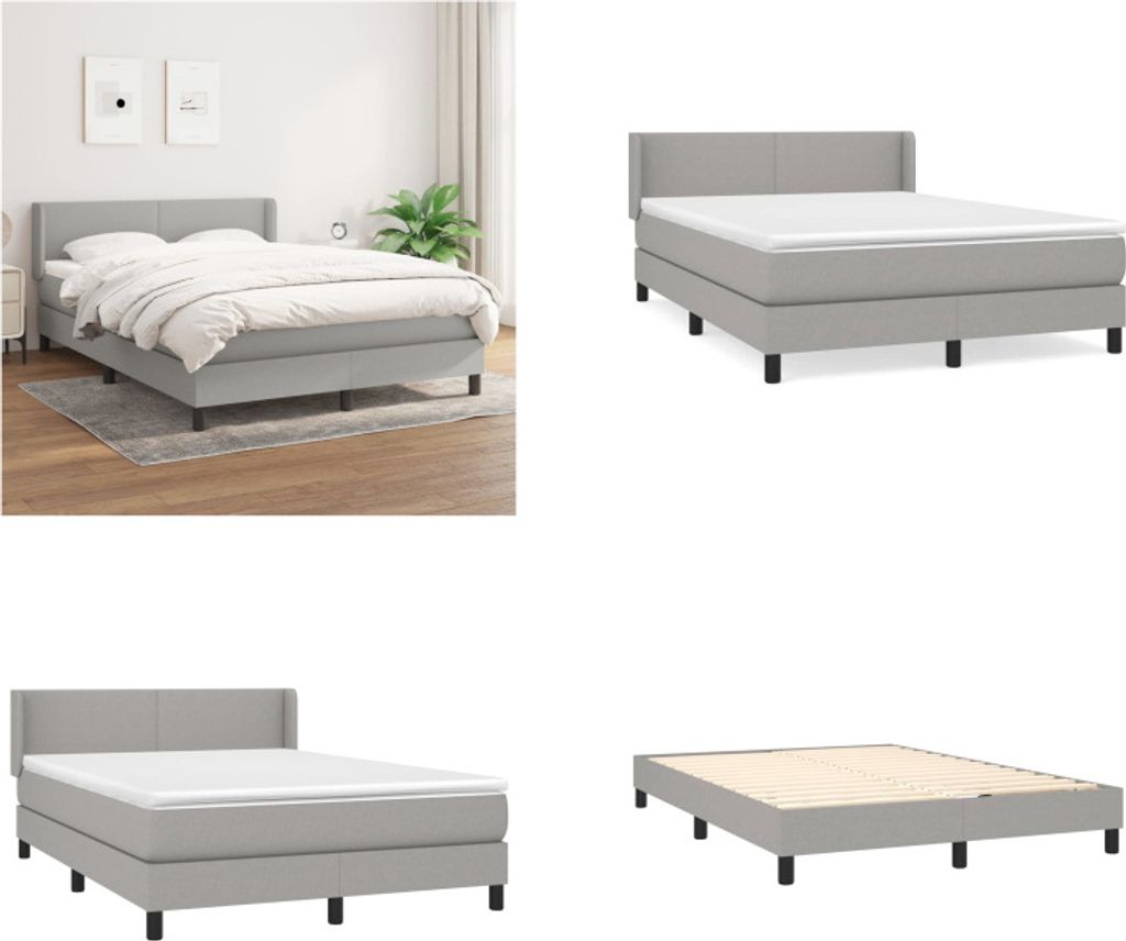 vidaXL Boxspringbett mit Matratze Hellgrau 140x200 cm Stoff - Boxspringbett - Boxspringbetten - Bett - Schlafzimmermöbel
