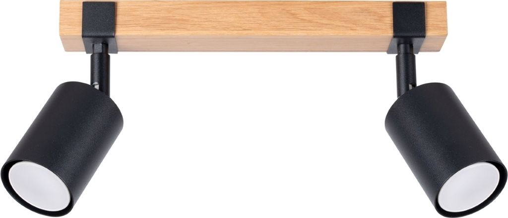 Plafond FAGER 2 Schwarz 2xGU10 10W Stahl/Naturholz 17.2x6x38cm Sollux Lighting