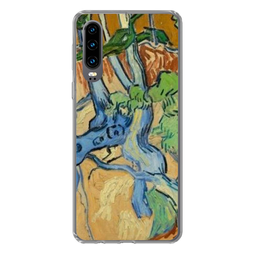 MuchoWow Handyhülle Schutzhülle Hülle für Huawei P30 Baumwurzeln - Vincent van Gogh Silikon Softcase Handy Hülle - Kartenbesitzer