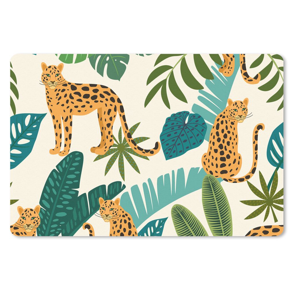 MuchoWow Schreibtischunterlage Dschungel - Leopard - Pflanzen - Muster - Mädchen - Jungen 60x40 cm - XXL Mauspad - Großes Mauspad
