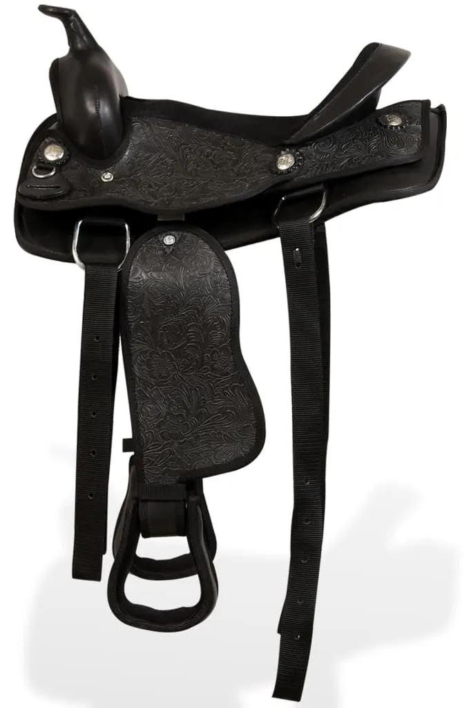 Selle western 12 pouces en cuir véritable noir avec accessoires - 7