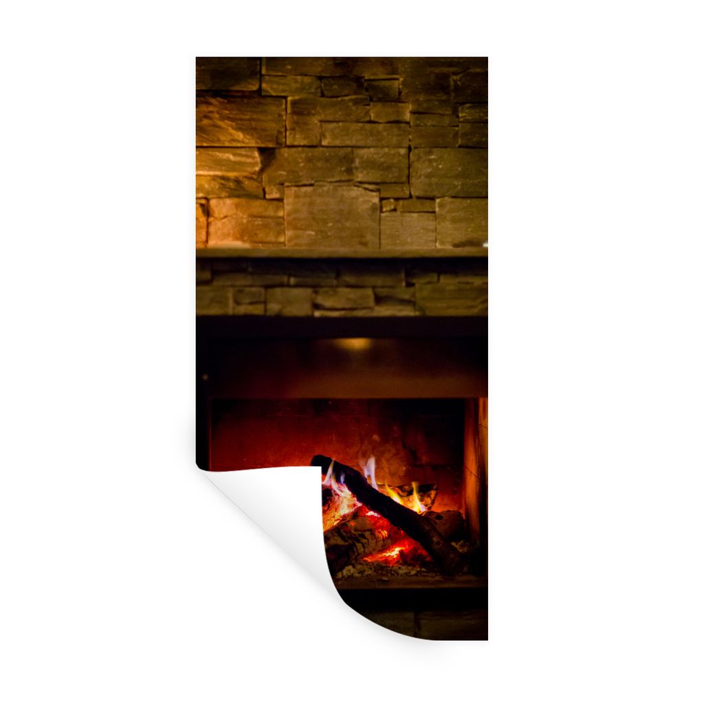 MuchoWow Wandtattoo Wandsticker Wandaufkleber Feuerstelle mit rotem Licht 60x120 cm Selbstklebend und Repositionierbar - Selbstklebend - Fototapeten