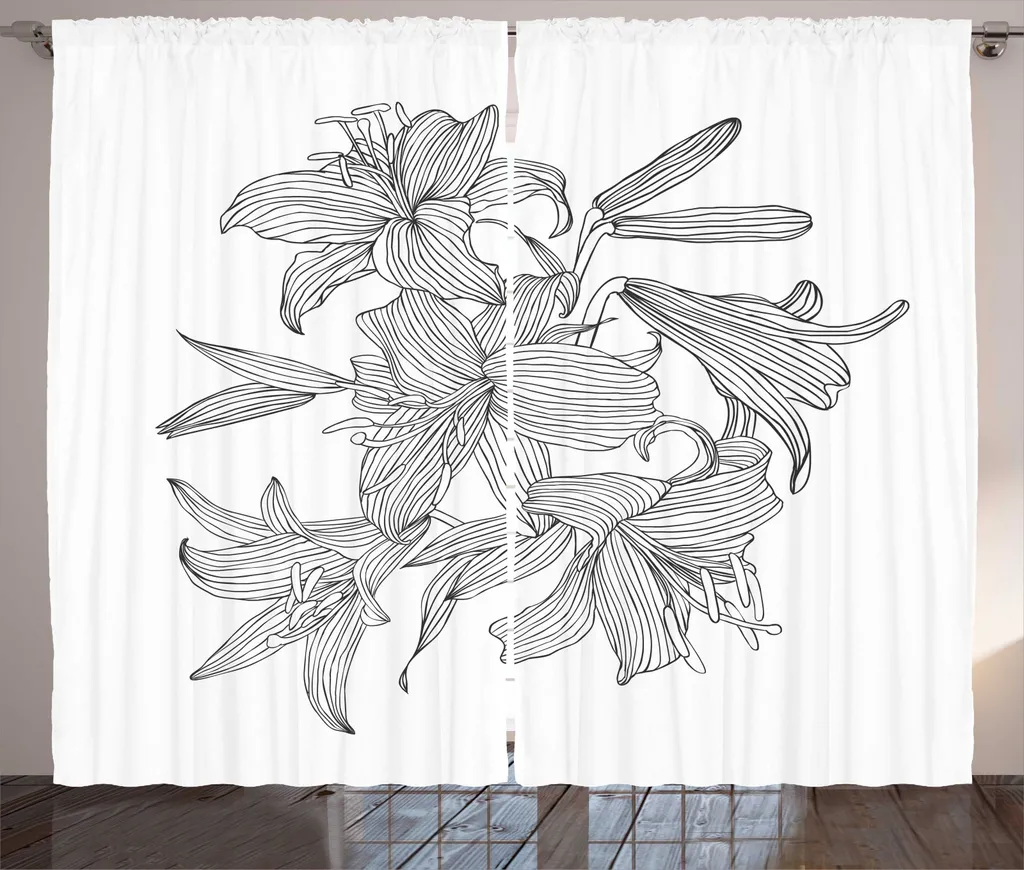 Rideau Anti-Vis-à-Vis 280x225 cm Motif Botanique Gris pour Séjour