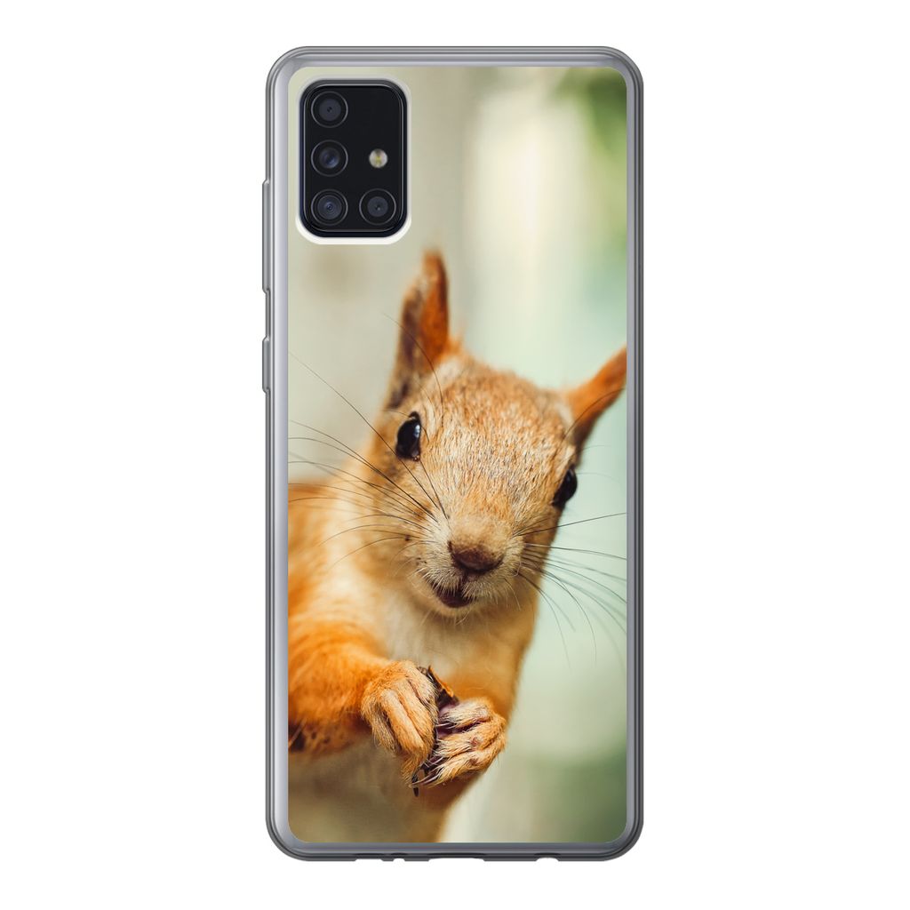 MuchoWow Handyhülle Schutzhülle Hülle für Samsung Galaxy A52 5G Eichhörnchen - Lustig - Nuss - Kinder - Jungen - Mädchen - Kind Silikon Sof...