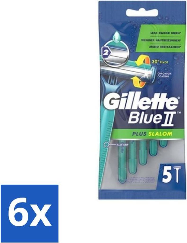 Gillette Blue II - Plus Slalom - Einwegrasierer - 5 Klingen - Vorteilspack - 6 Stücke