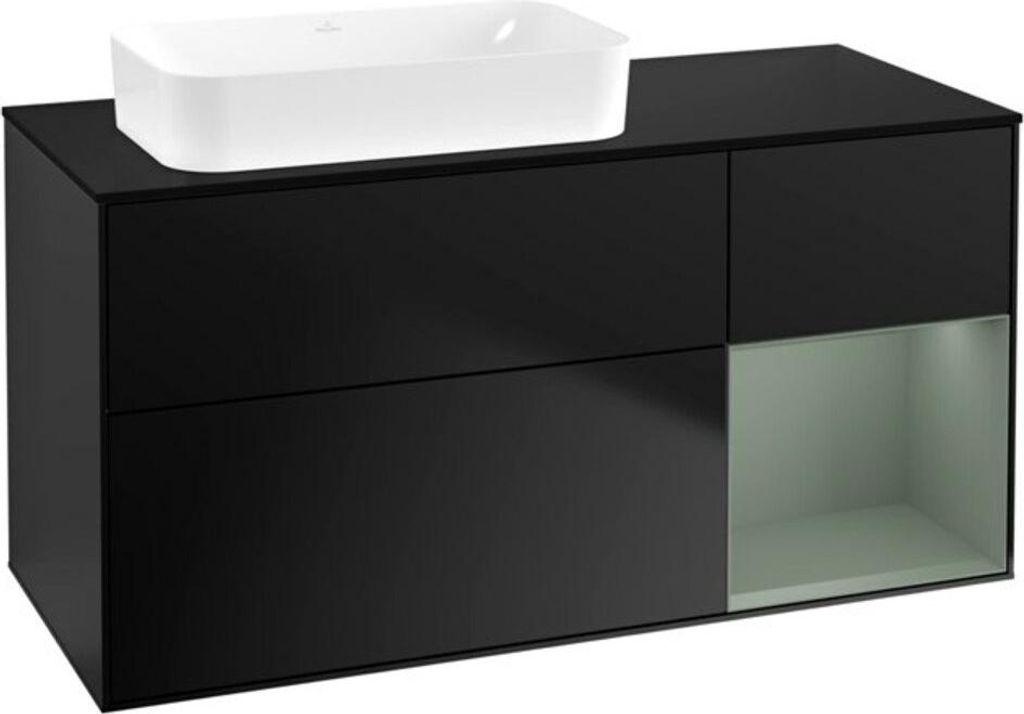 V&B Waschtischunterschrank Finion 120x60 cm, Reg re Oli. m Lac, bla m Lac