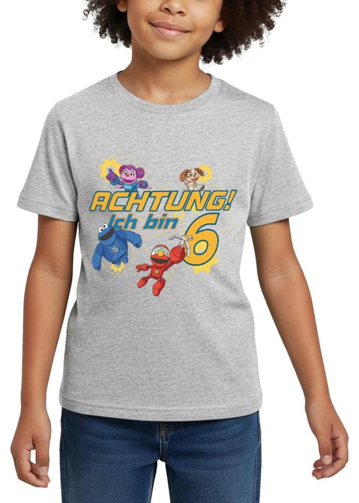 Spreadshirt Mecha Builders Team Achtung Ich Bin 6 Jahre Alt Kinderkunst Kinder T-Shirt, 122/128 (7-8 Jahre), Grau meliert